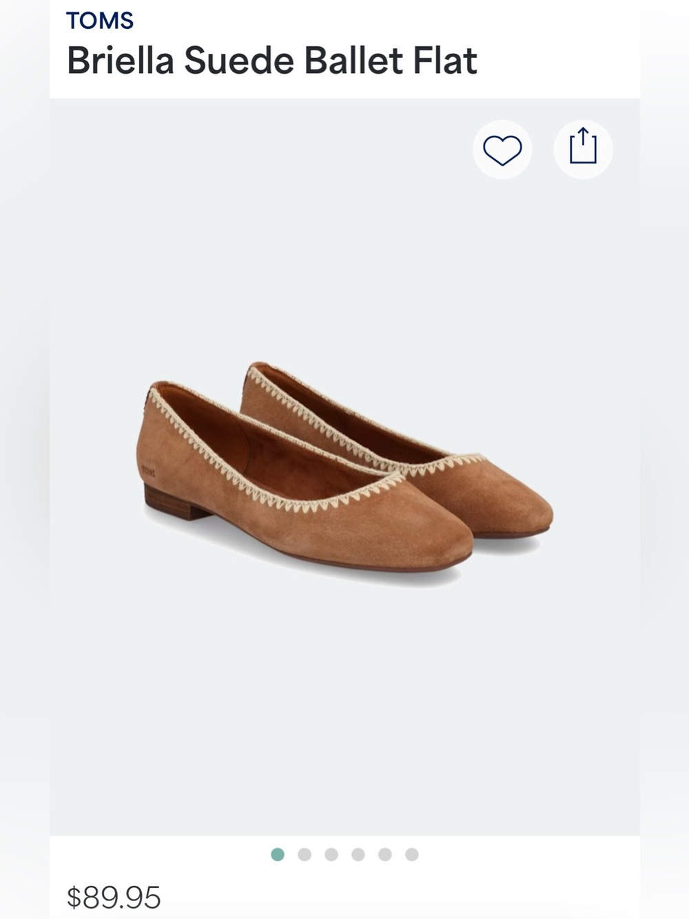 TOMS Briella Suede Ballet Flat — Tan with Cream Trim